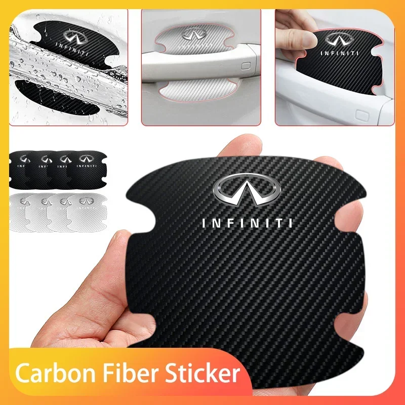 

4pcs Car Door Handle Sticker Carbon Fiber Scratches Resistan For Infiniti Q50 FX35 Q30 G37 Q70 QX70 G35 Q60 QX50 QX60 QX80