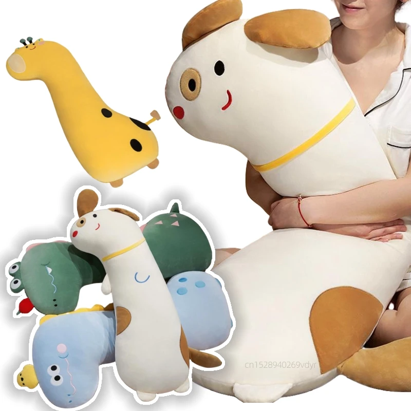 Funny 90/120CM Dopamine Animal Cartoon Dog Crocodile Giraffe Dinosaur Strip Baby Comfort Pillow Super Soft Dolls Kawaii Dolls