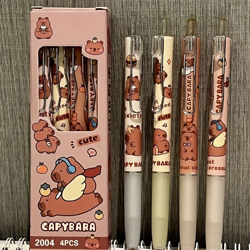 4pcs/set Brown Bear Gel Pens 0.5mm Black Ink Ballpoint Pen Soft Grip Signature Pens for Cute Girl Student School Office Supplies