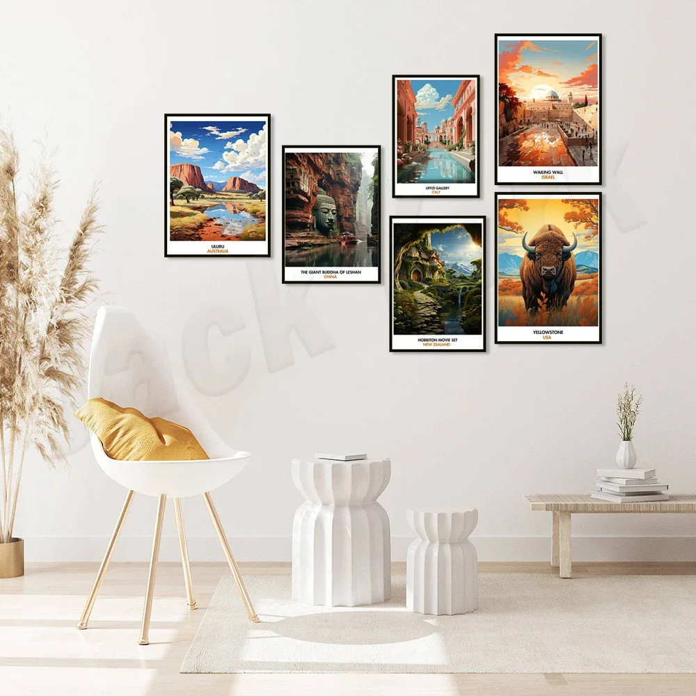 حديقة يلوستون الوطنية، بوذا ليشان العملاق، نيوزيلندا، Göbekli Tepe، سويسرا، متحف Uffizi، ملصق السفر الروسي #3