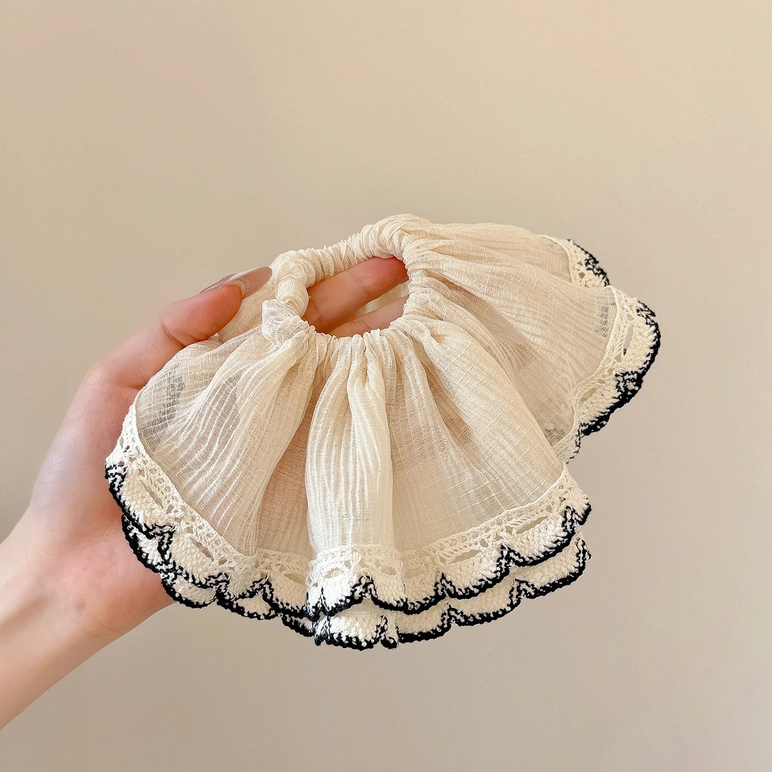 الرجعية الفرنسية نمط التجاعيد الدانتيل شبكة كبيرة Scrunchies رومانسية لطيف منخفضة ذيل حصان الشعر حبل المرأة الجزء الخلفي من رئيس كعكة الشعر التعادل