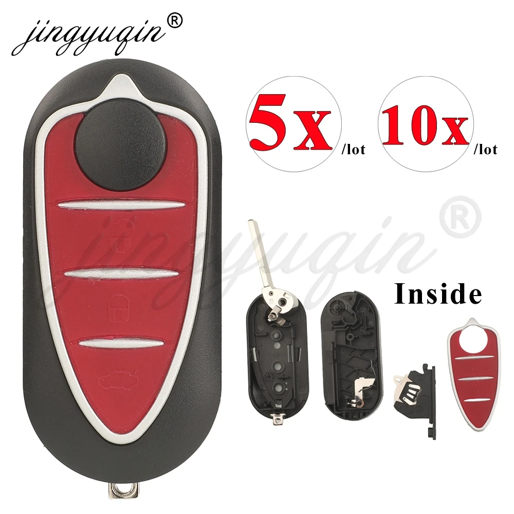 jingyuqin 5/10pcs 3 Buttons Uncut Blade Folding Flip Remote Car Key Shell Case Fob Cover for Alfa Romeo Mito Giulietta 159 GTA