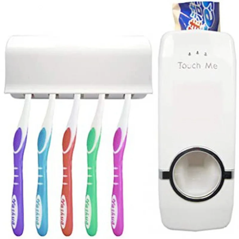 Automatic Toothpaste Dispenser Wall Mount Toothbrush Holder Creative Bathroom Toothpaste Squeezer Storage Rack Dustproof Supply