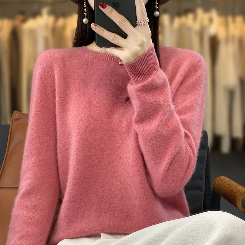 가을 겨울 여성용 솔리드 울 스웨터 O넥 캐시미어 풀오버 기본 패션 의류 편안하고 따뜻한 캐주얼 여성 상의