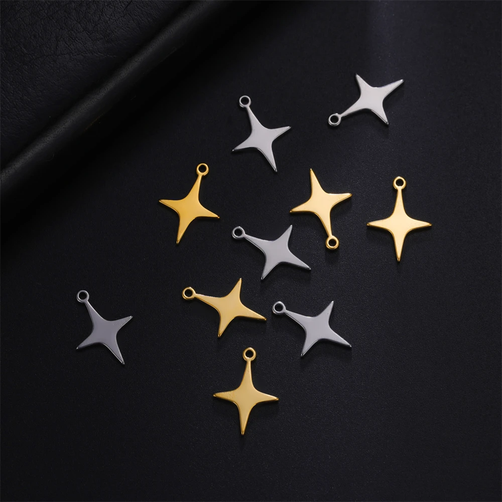 5pcs Stainless Steel Four-Pointed Star Tiny Charms Pendant For Jewelry Making Necklace Bracelet Earrings Accessories DIY Gifts