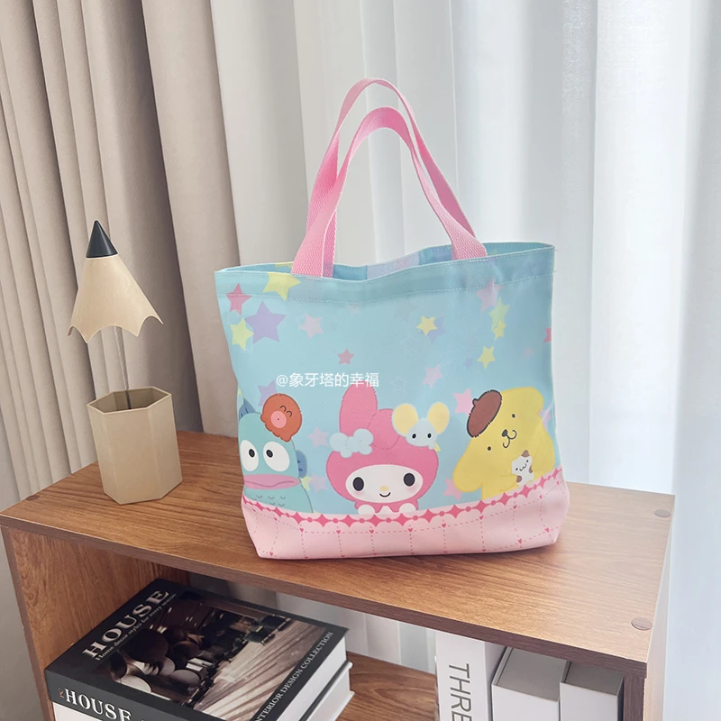 Lovely Kuromi My Melody Bento Bag Cute Japanese Style Canvas Bag Handbag Kawaii Double Sided Printing Anime Lunch Bag Student