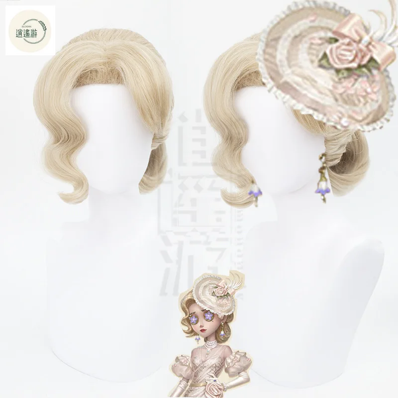 Perfumer Vera Nair Wig Cosplay, permainan identitas V cahaya emas coklat rambut sintetis tahan panas pesta Halloween wig COS + topi Wig