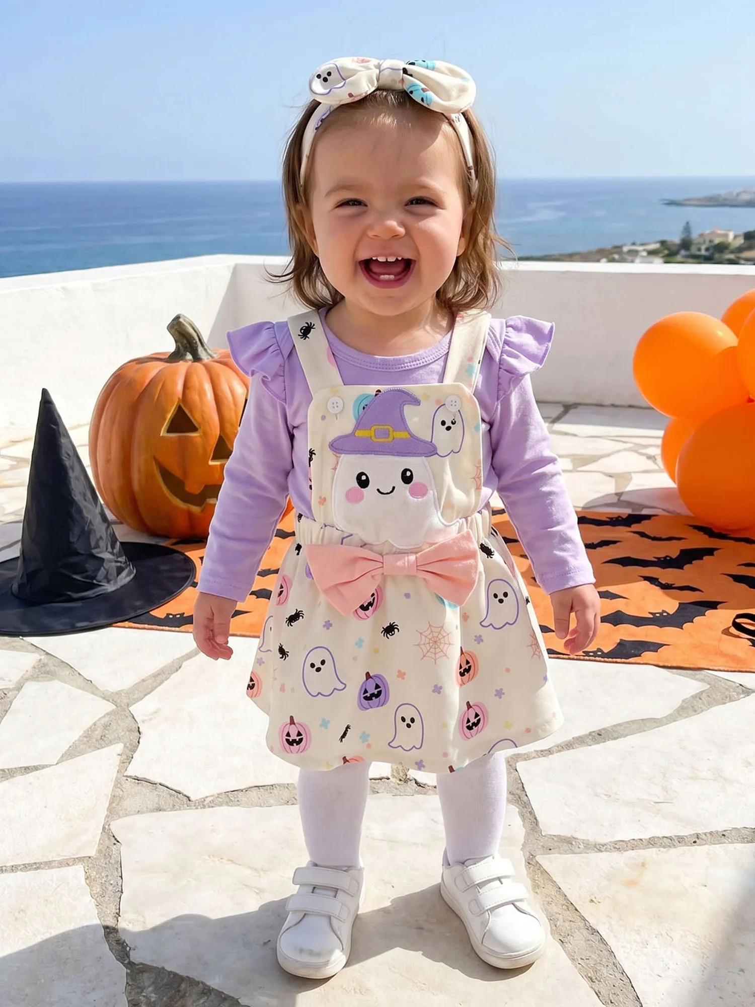 Outfit Girl Halloween Baby 3 Pcs Ghost Dress Bow Headband Ghost Pumpkin Outfit Romper Baby Girl Halloween