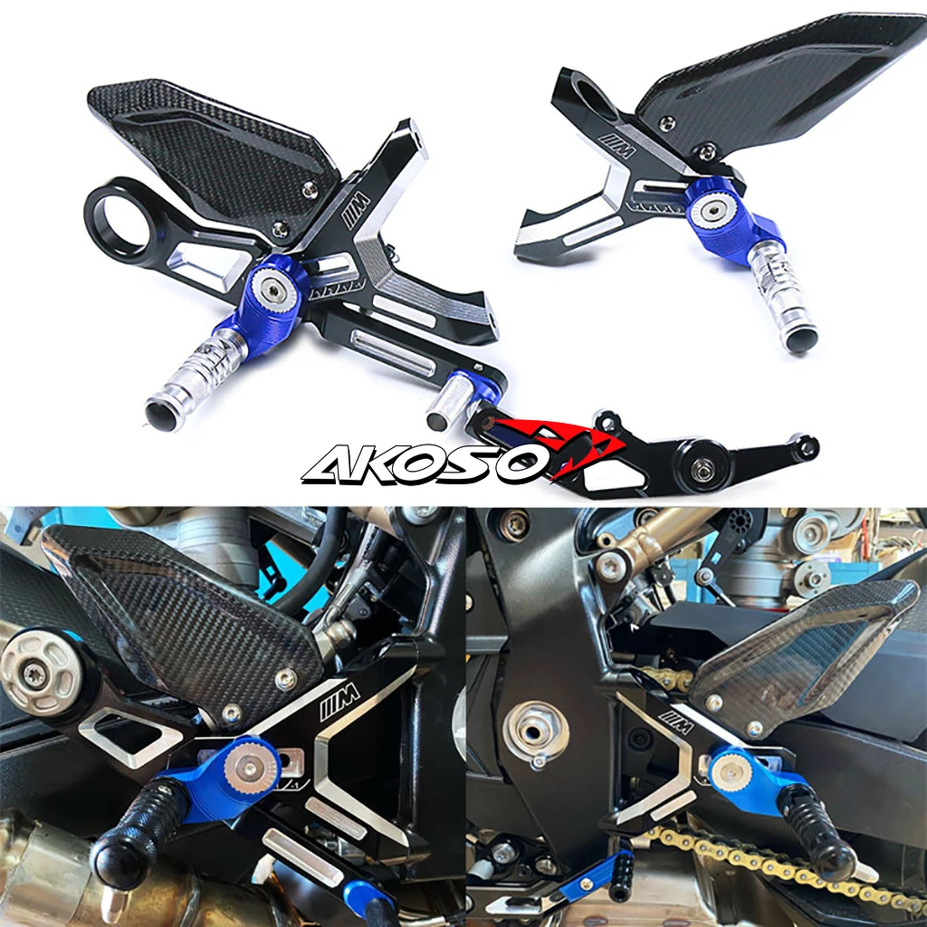 Motorcycle Adjustable Rearset Footrest Foot Rest CNC with AKOSO Carbon Fiber For BMW S1000RR S1000RR  2021 2020 2022 2023