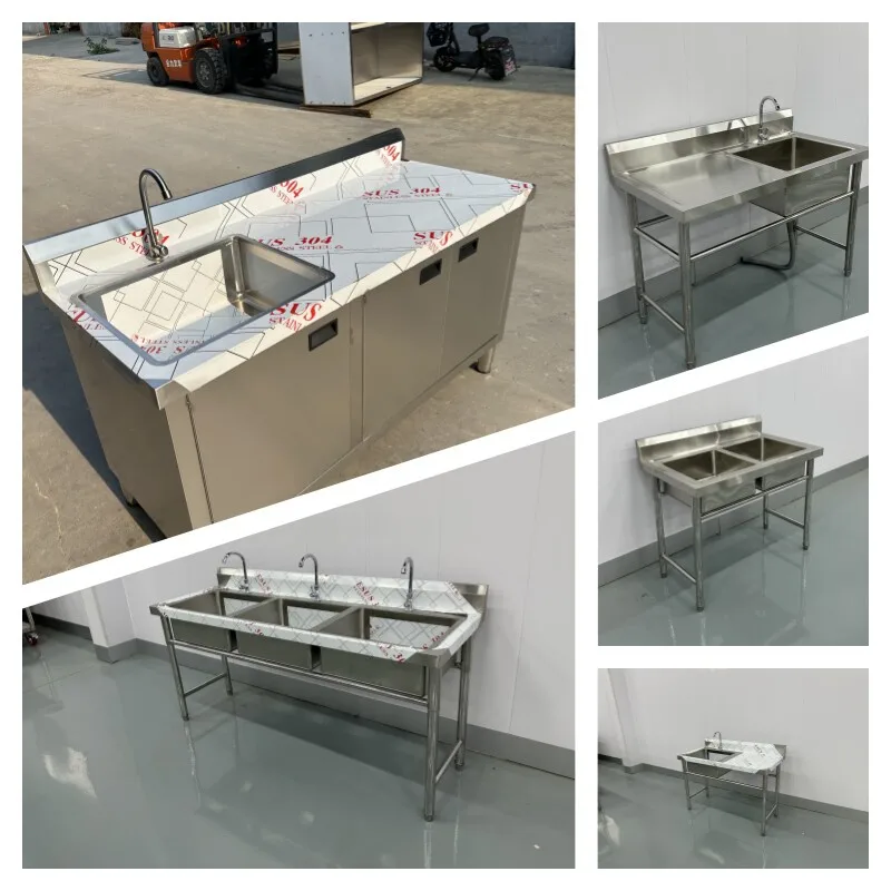 Super thick 304 stainless steel sink countertop integrated commercial sink rack vegetable basin