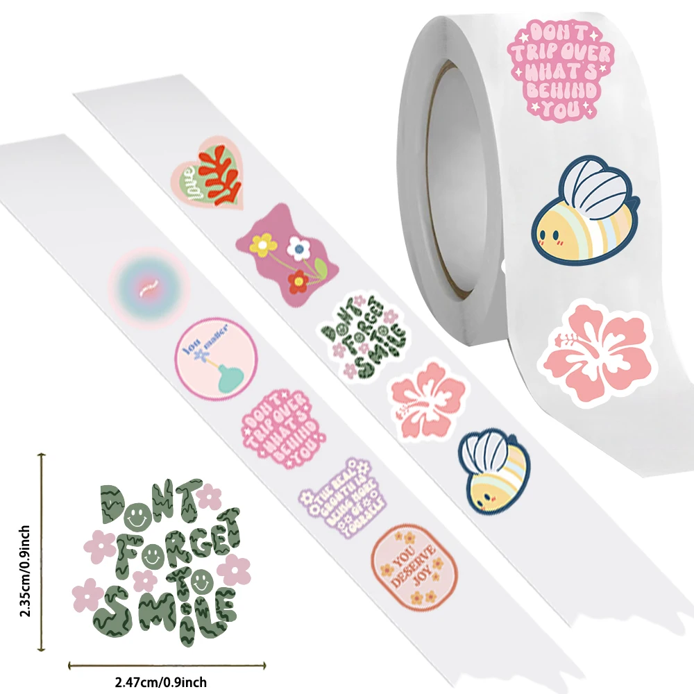 500PCS Cute Danish Pastel Stickers Roll Aesthetic Pink Waterproof Vinyl Scrapbook Laptop and Water Bottle Decoration Decals Toys