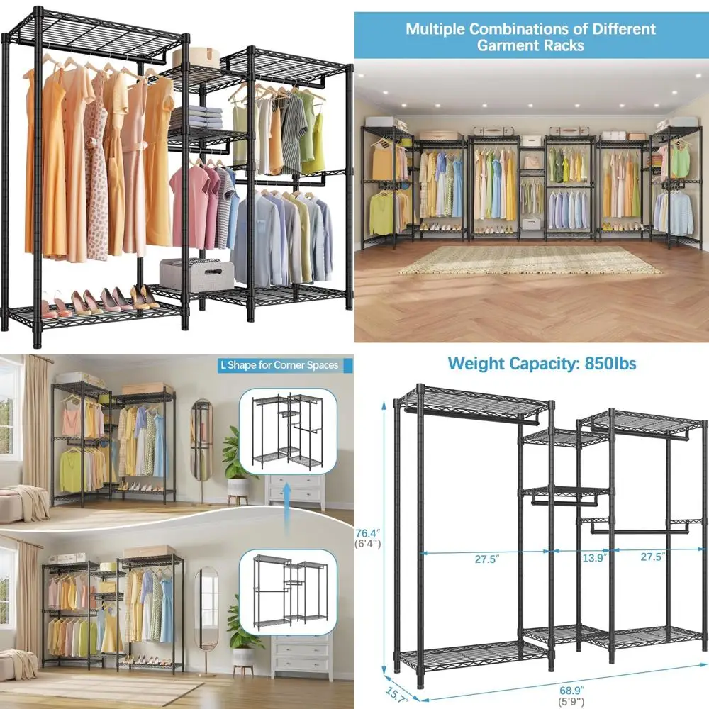 classic v6 wire garment rack heavy duty clothes racks with shelves, freestanding portable wardrobe closet rack for hanging clot