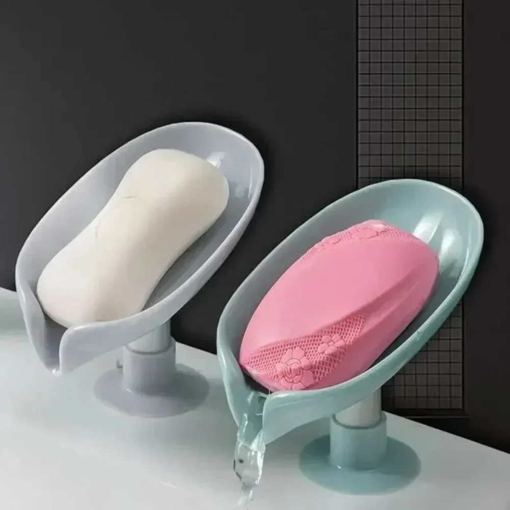 Leaf Shaped Soap Holder 1PCS Suction Cup Bathroom Kitchen Soap Box with Drainage Drying Rack Shower Sponge Storage Accessory