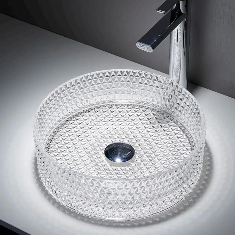

Countertop Bathroom Sinks Household Durable Beautiful Round Glass Face Basin Single Hole Practical Kitchen Bathroom Supplies