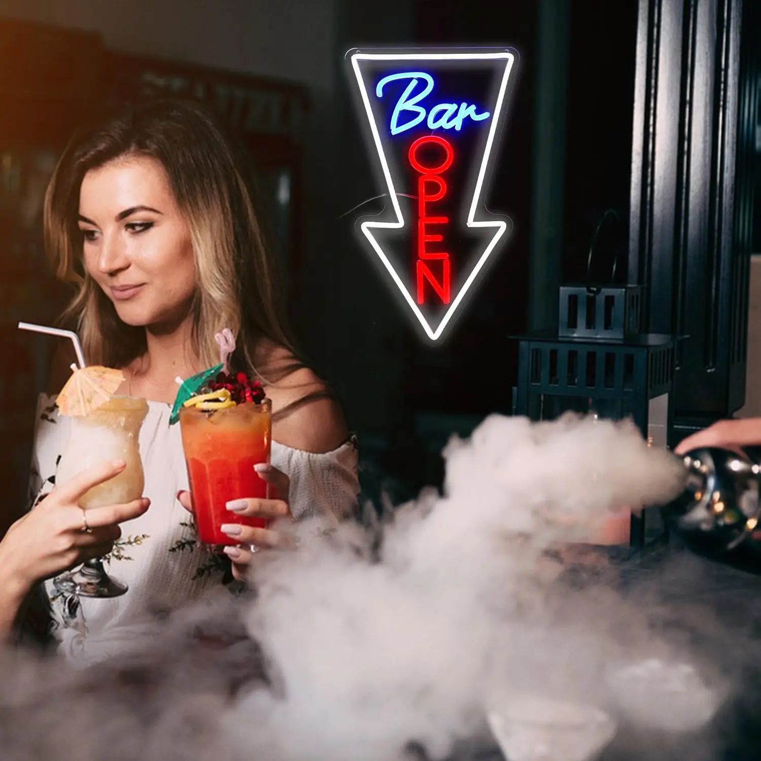 ป้ายไฟนีออนรูปลูกศรเปิดร้าน พร้อมพอร์ต USB ปรับความสว่างได้ ป้ายไฟลูกศรเปิดร้าน ตกแต่งผนังสำหรับบาร์ ปาร์ตี้ สวิตช์คลับ ร้านเบียร์