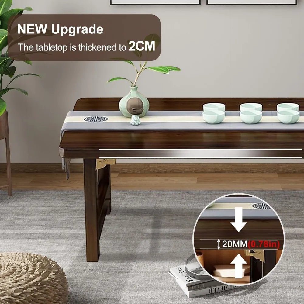 Japanese Style Folding Wooden Tea Table, Low Seating Living Room Coffee Table for Home or Office Tatami Area