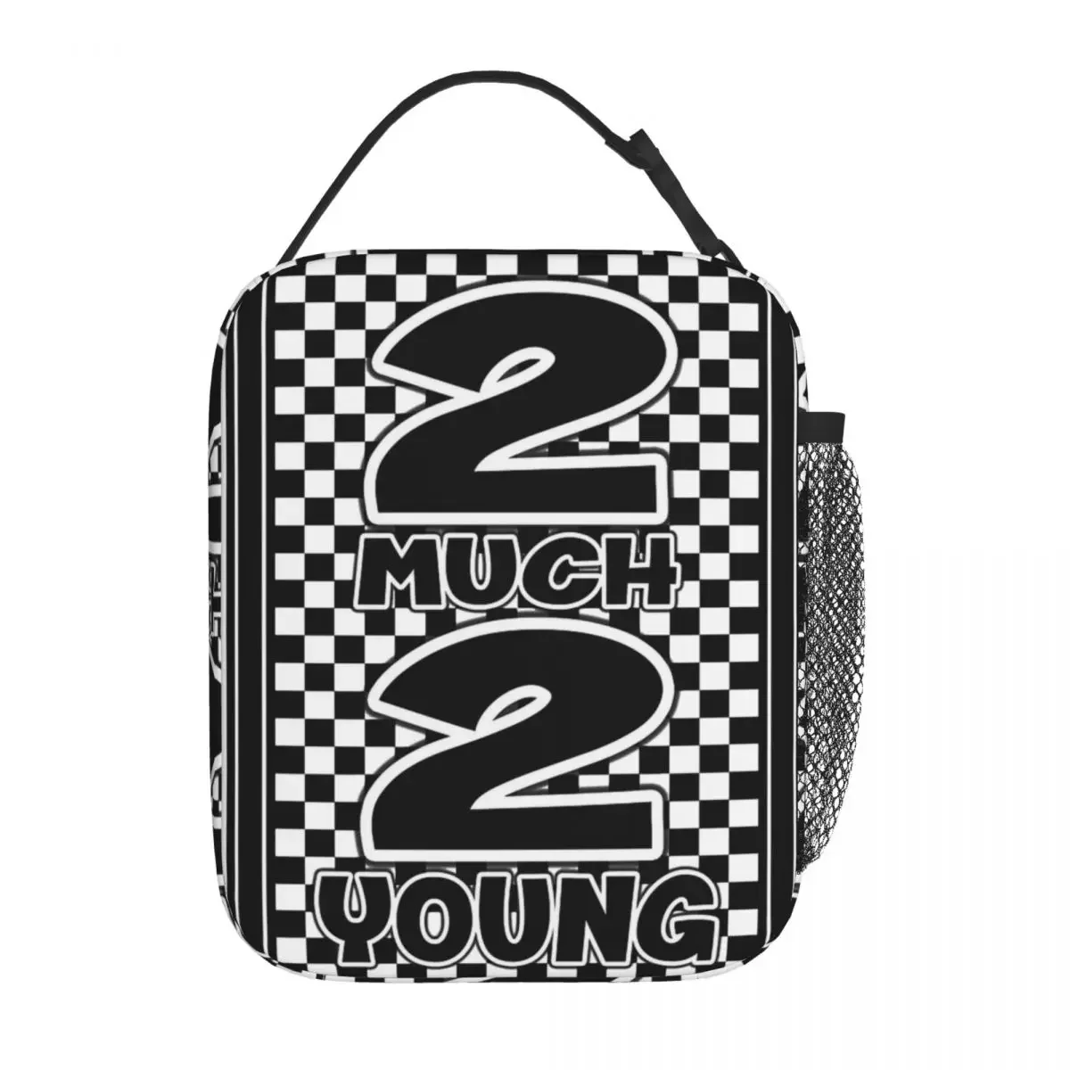 2 Much 2 Young Ska Check Merch Lunch Tote Bag For Work Two Tone Ska-rock Music Food Container Portable Thermal Cooler Lunch Box