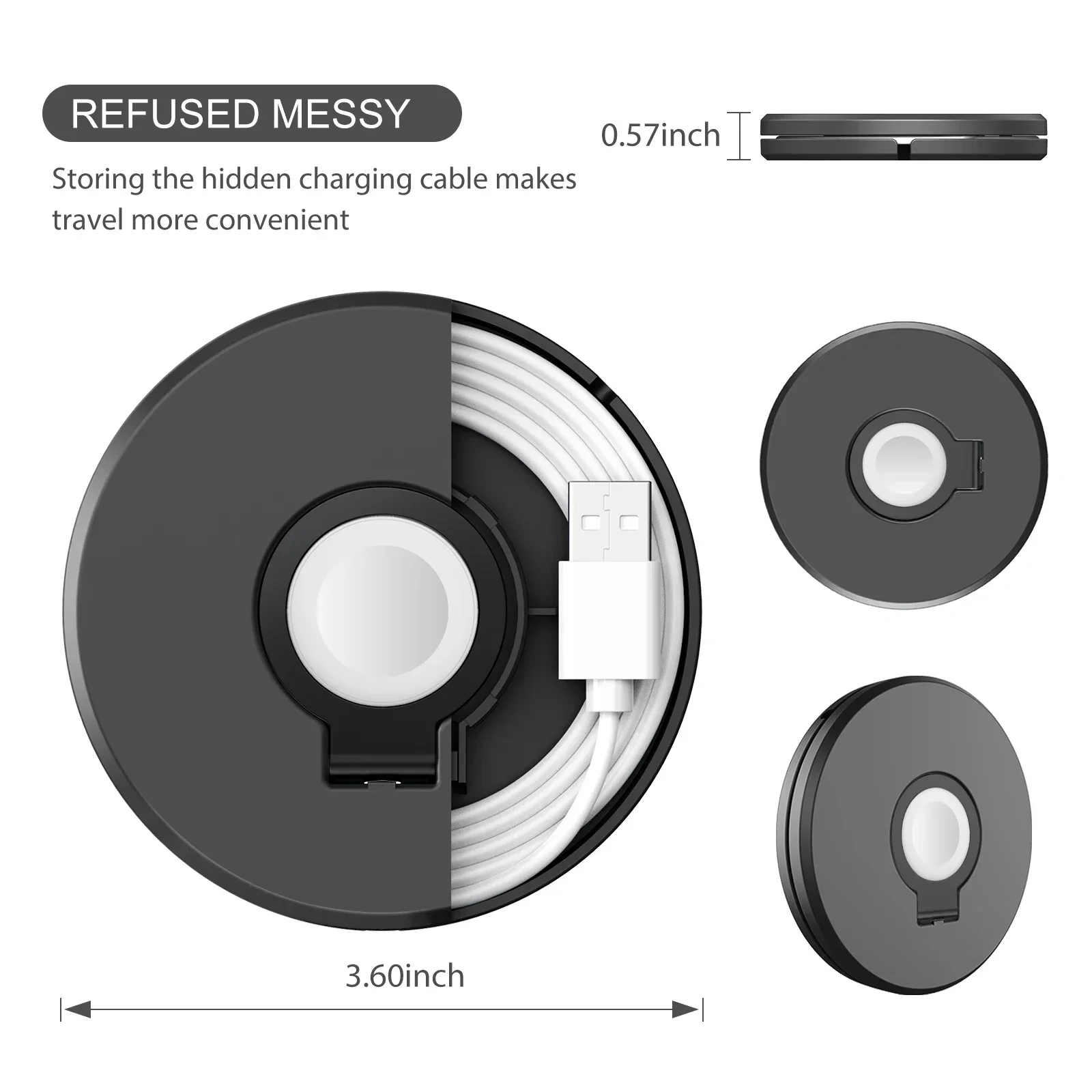 Charging Cable Holder Charging Stand for Apple Watch 9/8/7/6/5/4/3/2/1, Ultra 2, and SE 3 — Built-in Cable Storage - Image 6
