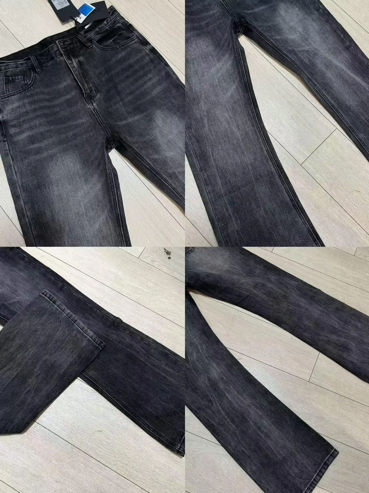 

Vintage American High Street Feel Waed Bla ey Lightning Wave Vintage 57 Slimming Jeans Men's Long Jeans Denim Fabric