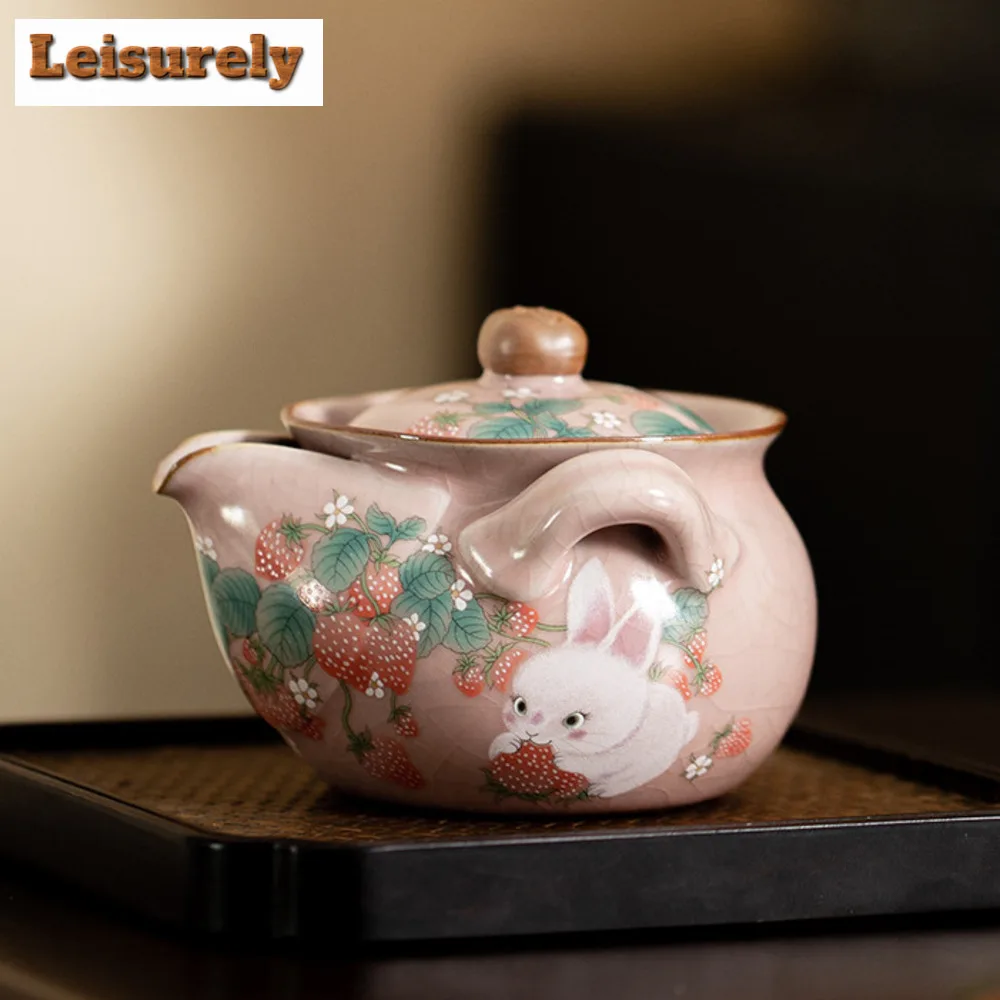 200ml Japanese Ru Kiln Hand Grab Gaiwan Boutique Strawberry Rabbit Tea Tureen Tea Maker Cover Bowl Kung Fu Tea Items Ornaments