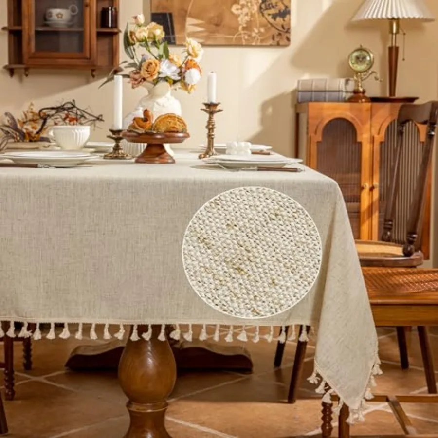 

Скатерть AmHoo из льняной смеси, 280 GSM, с бахромой, прямоугольная, декоративная, для кухни, столовой, свадьбы