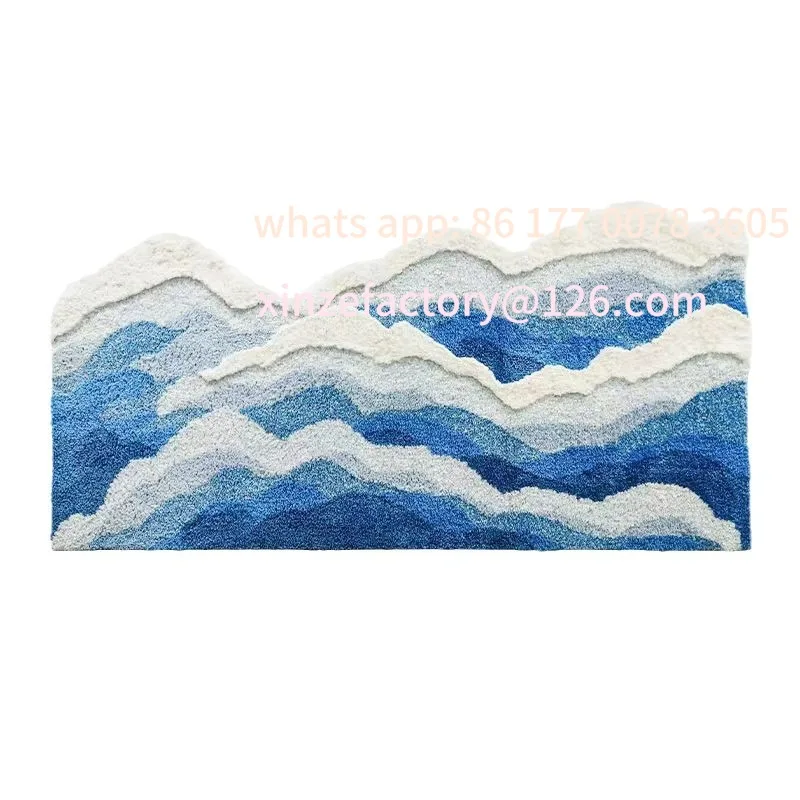 

Customizable Blue Sea Wave Flocking Rug Creative Aesthetic Non-slip Bathroom Carpet Ocean Wave Bedroom Bedside Rugs Tufted Kid
