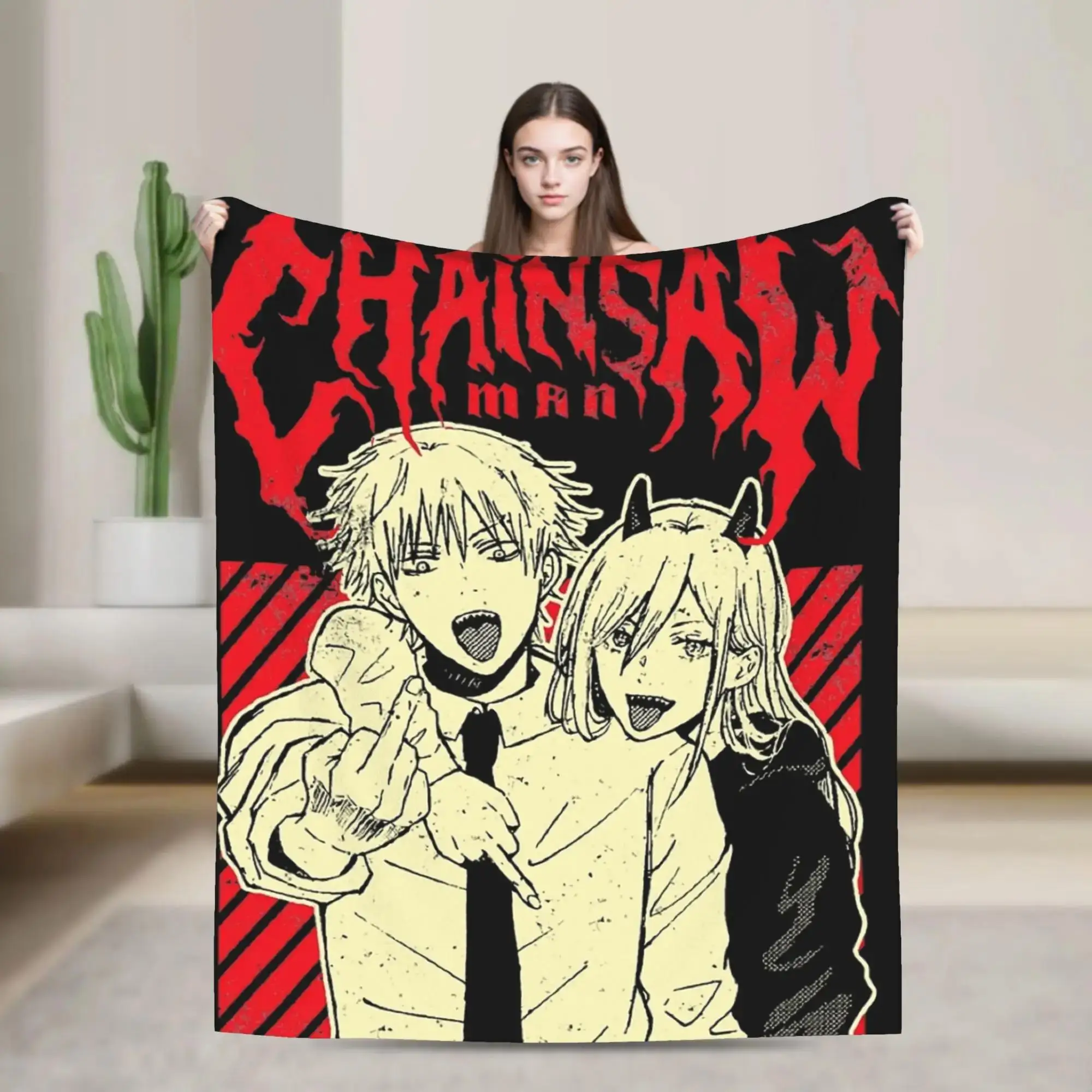 

Плед из мягкого флиса с изображением персонажей аниме и манги «Человек-бензопила» для детей и взрослых, забавное зимнее покрывало для дивана и кресла