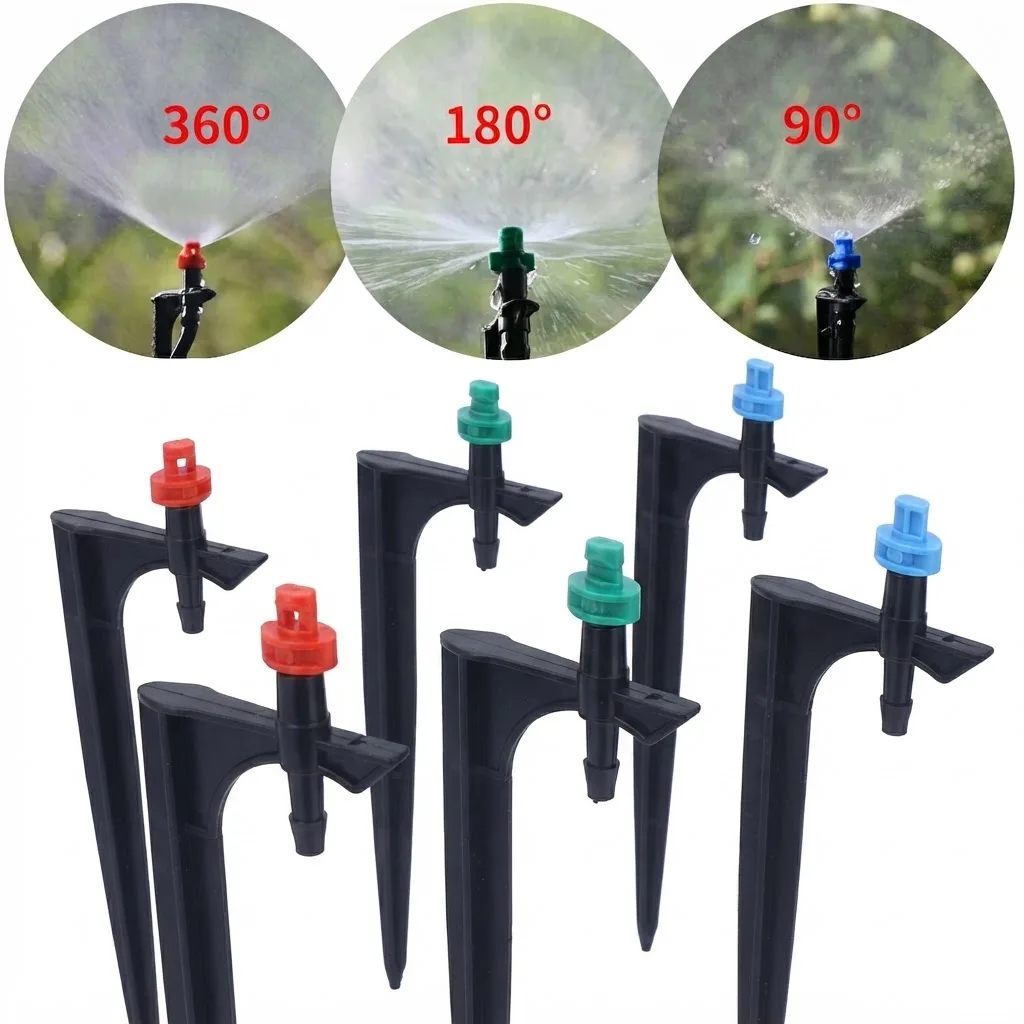 90 180 360 Degree Misting Nozzle 13cm Stake Sprinkler for 1 4 Inch Hose Garden Drip Watering Agriculture Sprayer Irrigation