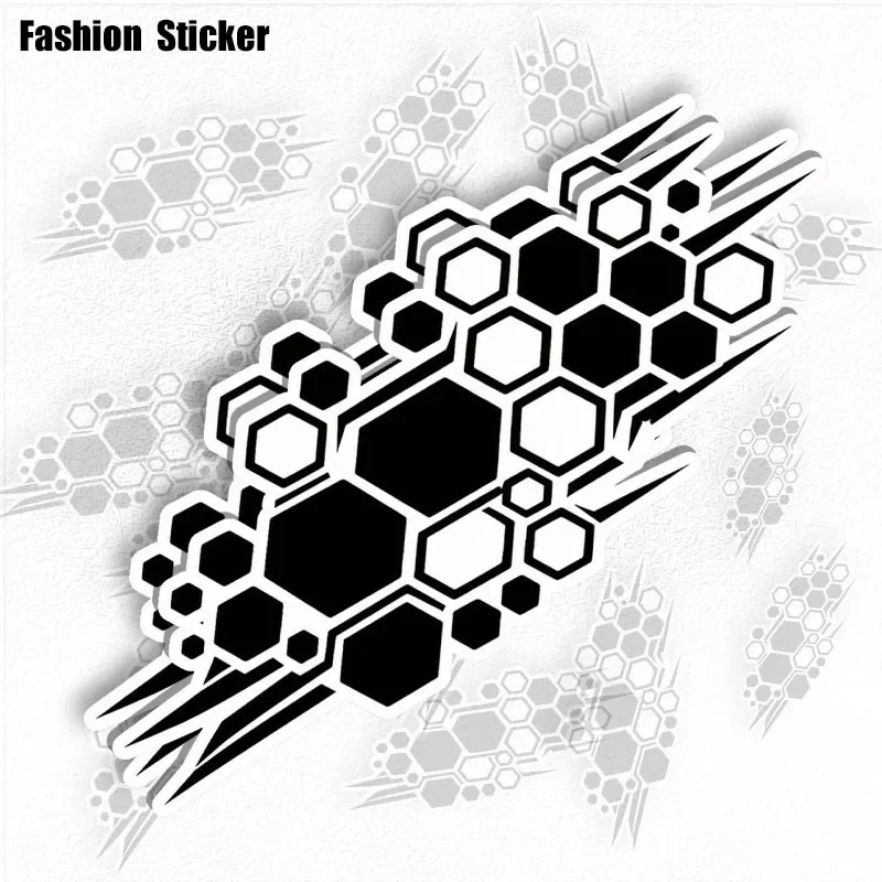 Honeycomb Hexagon Vinyl Decals 2PCS 5.5in Geometric Black Racing Stickers for Car Motorcycle Vehicle Body Decor