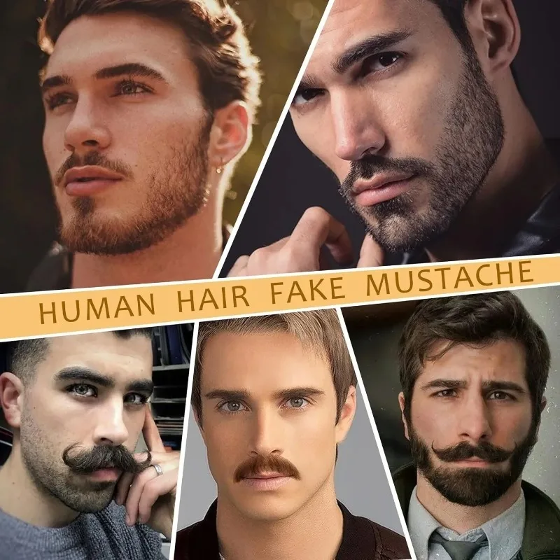 مجموعة شارب اللحية المزيفة بدون غراء | شعر وجه صناعي واقعي قابل للتشذيب للرجال | فيلم حفلة الدراما للعطلات المسرحية #4