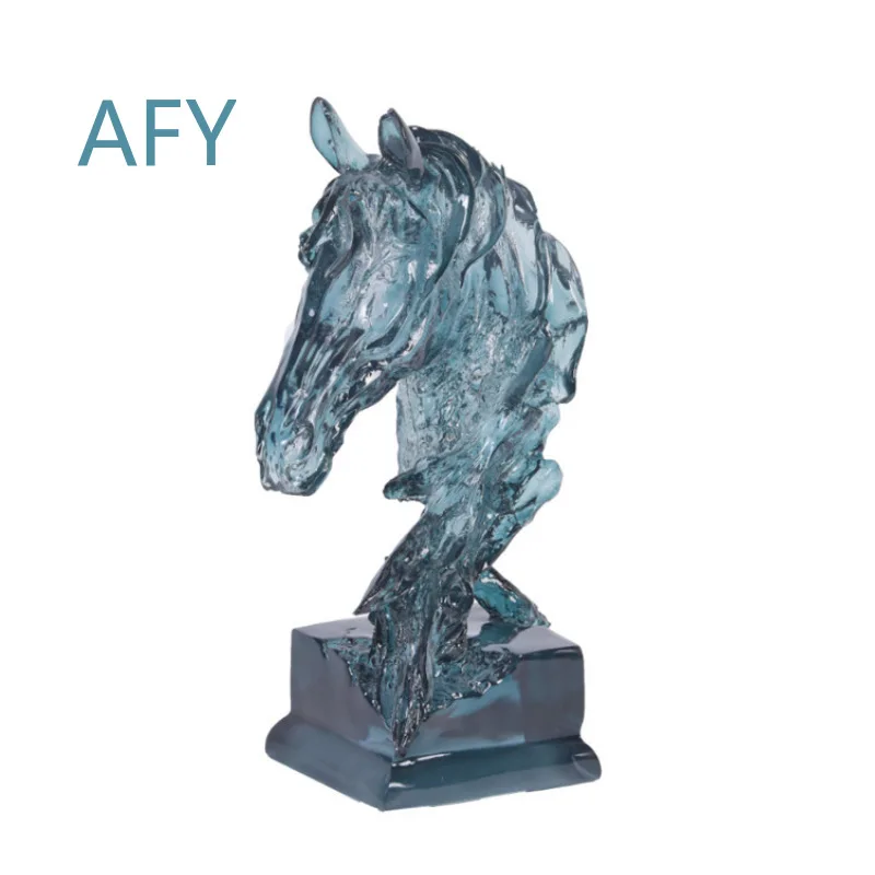 Wholesale Nordic Light Blue Horse Head Resin Ornament for Postmodern Hotel Villa Showroom Entrance Animal Soft Decor for