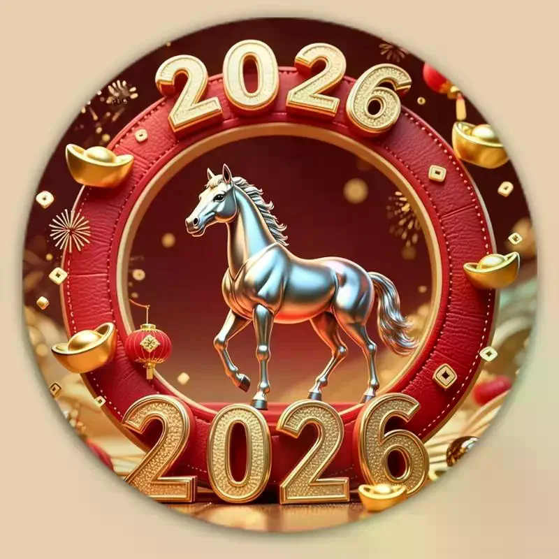Fridge Magnet - Happy New Year 2026 Spring Festival Decor With Red Envelope Horse And Lantern Sturdy Kitchen Home Decor