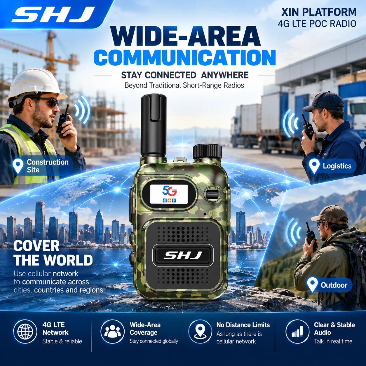 SHJ 4G LTE PoC Radio Global Network Walkie Talkie with SIM Card Lifetime Free XIN Platform Data Unlimited Groups Members Private