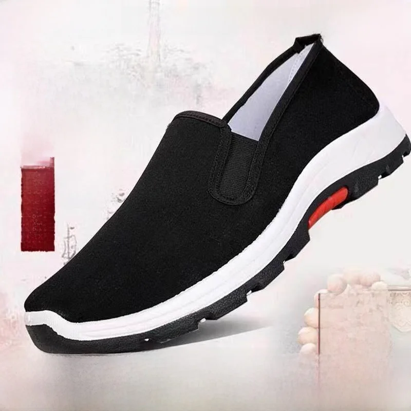 Men's Casual Slip-On Canvas Shoes Thick Bottom Work Single Shoes Old Beijing Cloth Shoes Black Summer Leisure Footwear