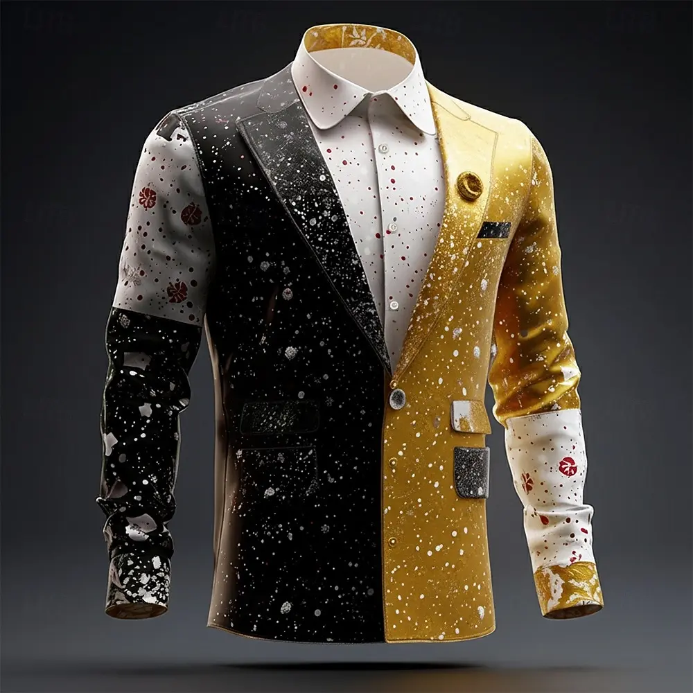 

Мужской рождественский костюм с искусственным воротником и дизайнерским костюмом, смокинг с галстуком, рубашка на пуговицах, рубашка с длинным рукавом, забавная праздничная одежда