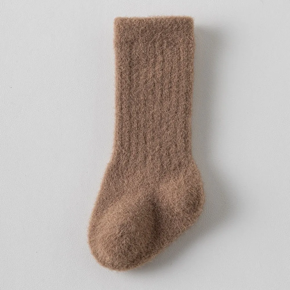 New Velvet Terry Socks Solid Color Thicken Warm Infant Floor Socks Mid Tube Comfortable Indoor Stockings for Cold Season