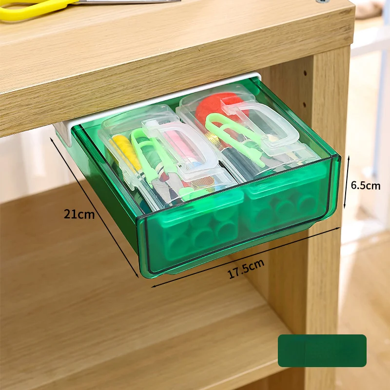 Clear Under Desk Hidden Drawer Office Storage Box Organizer Drawer Desk Supplies Holder Rack Memo Pen Stationery Storage Tray