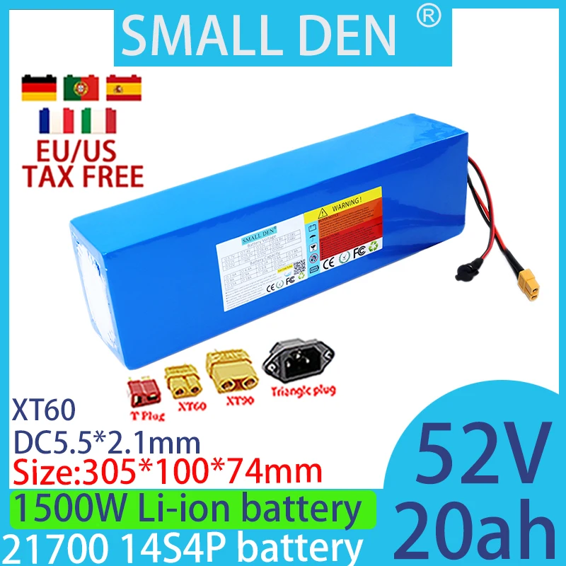 52V 20ah 21700 lithium battery pack 14S4P 1500W,suitable for electric motorcycles tricycles,and two wheelers+58.8V 2A3A5Acharger