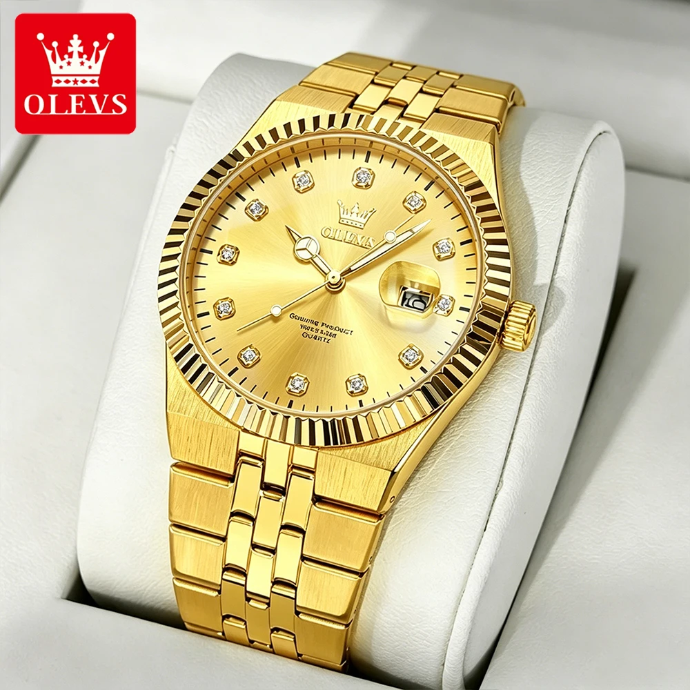 

OLEVS Men's Watches Luxury Classic All gold Original Brand Quartz Wristwatch Threaded Bezel Big Date Waterproof Luminous 2989