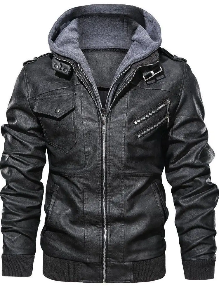 

Casual Men's Biker Sle Jaet with Multiple kets Faionable Spring Autumn Zipper Workwear Outerwear Slim Fit Hooded Coat