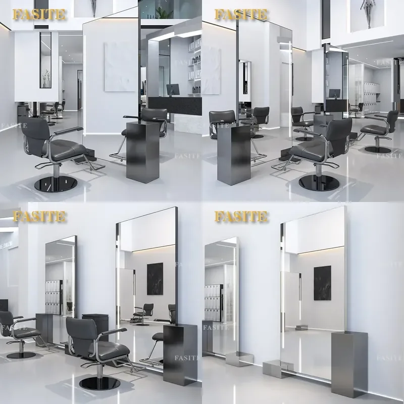 For Barber Shop Hair Double Sided Mirror Table with LED Lights Perm Dyeing Station Internet Celebrity Style