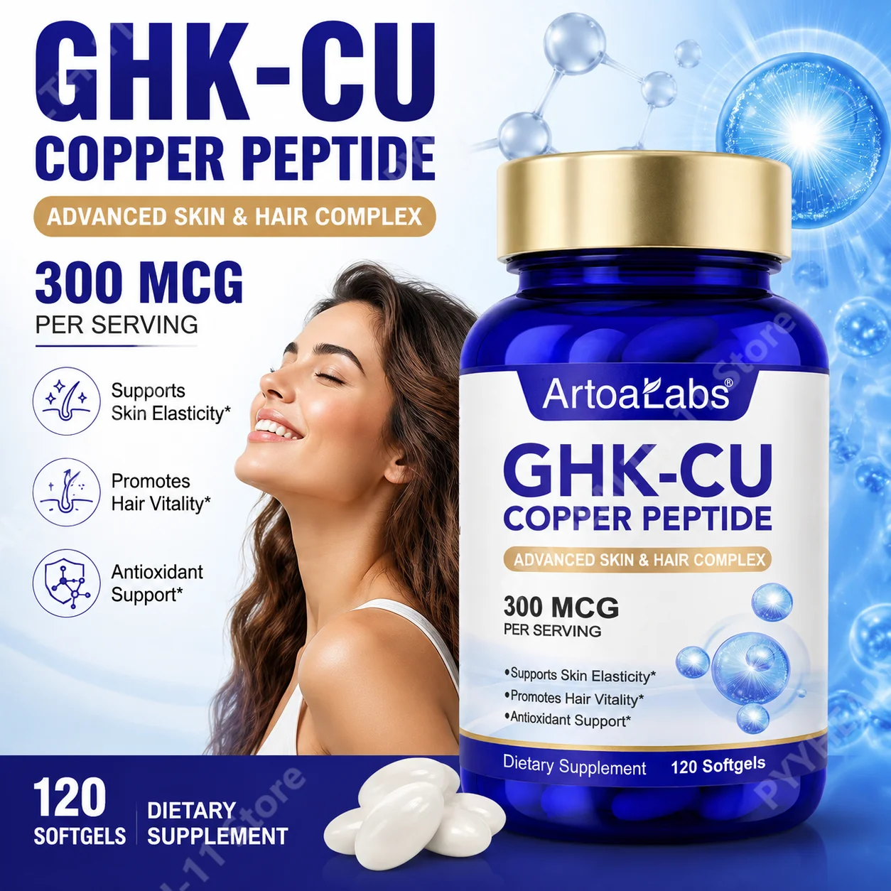 ArtoaLabs Liposome GHK Cu Copper Peptide Softgels,Antioxidant,Skin Support,Hair Health,Antioxidant Protection,for adults,120 pcs