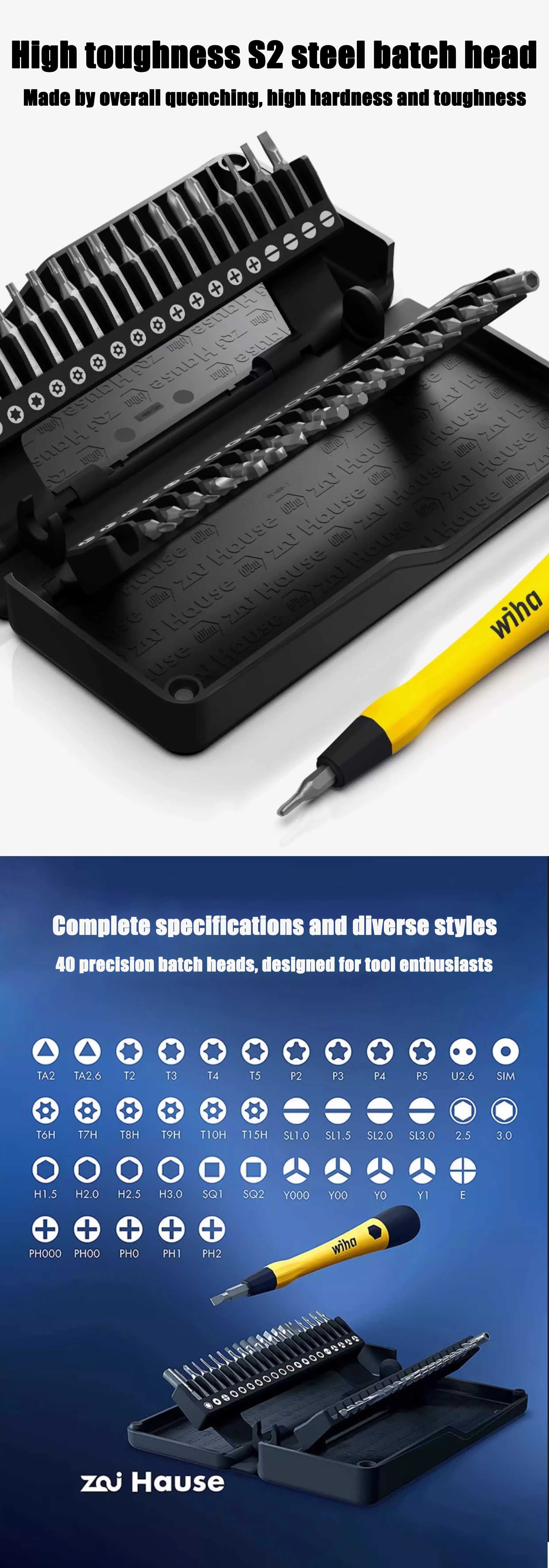 Wiha Antistatisches 40-in-1 Präzisions-Schraubendreher-Set, Mini-Schraubendreher-Kopfset, mit Verlängerungsstange für sichere Aufbewahrung 44624 – Detail 3