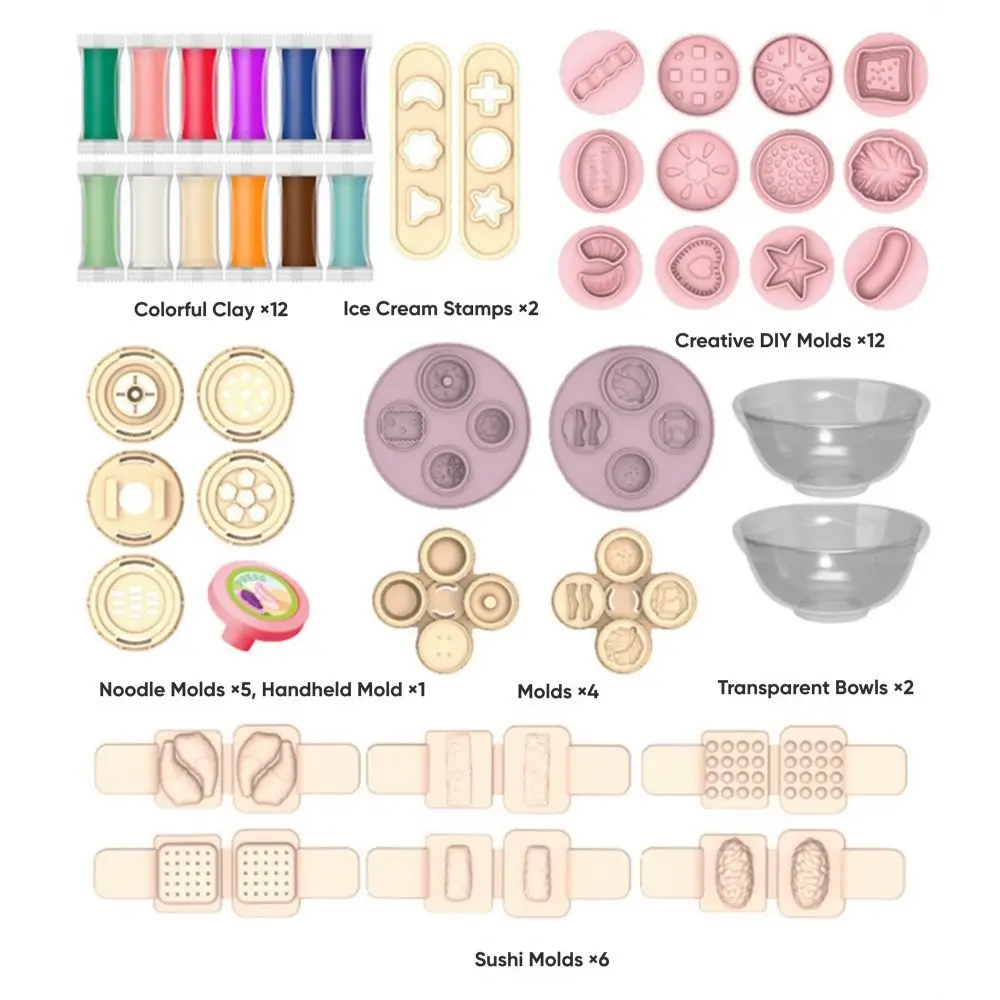 Set di stampi in argilla multicolore Accessori fai da te in plastica Simulazione Cucina Macchina per hamburger Macchina per tagliatelle Kit di stampi in argilla di gomma