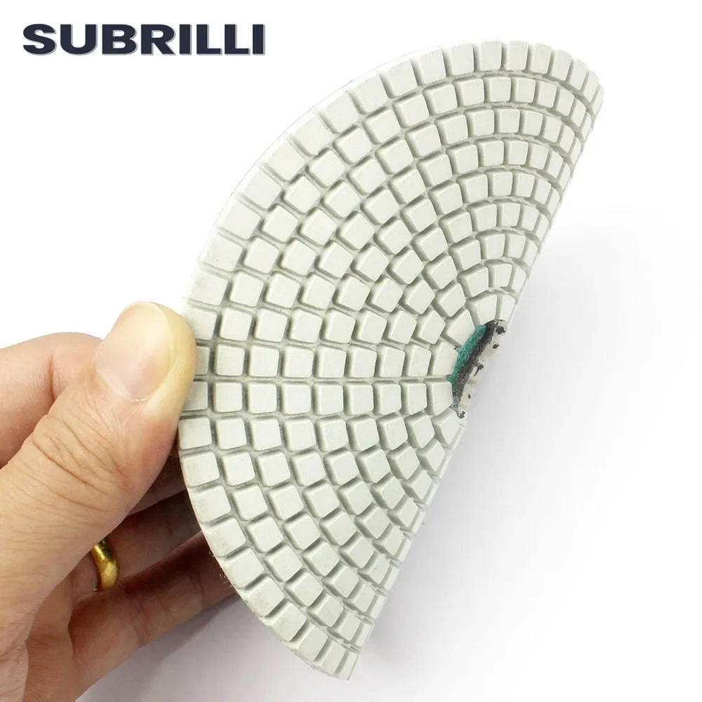 SUBRILLI 125mm Diamond Polishing Pad 5 Inch Flexible White Gridning Disc For Granite Marble Stone Concrete Floor Sanding Disc
