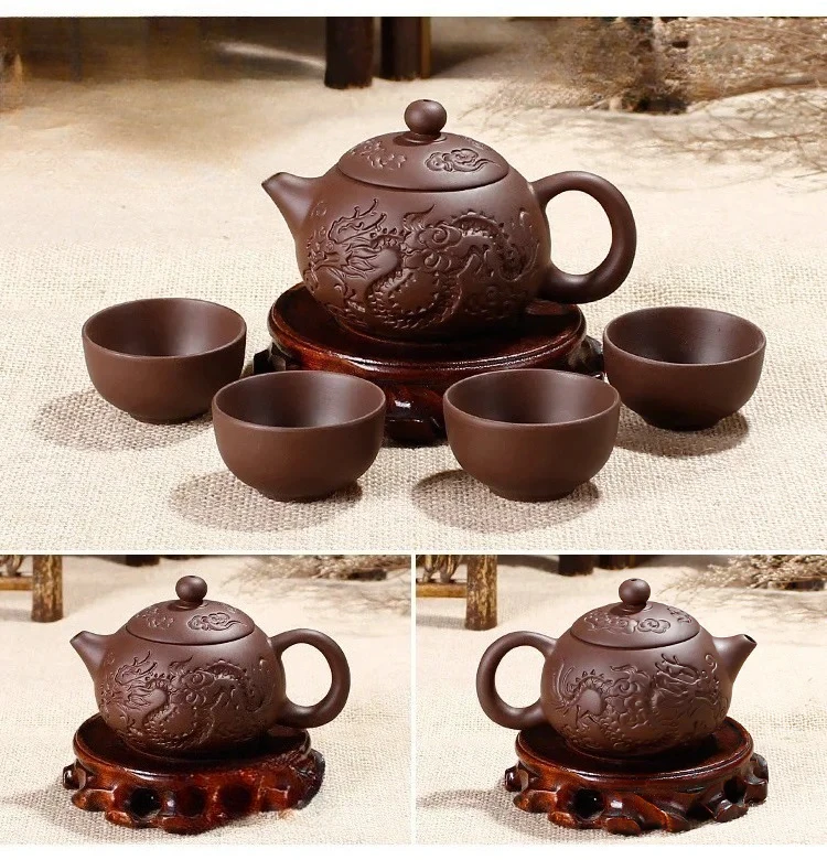 Yixing Purple Clay Tea Set Include 1 Pot 4 Cups, Xishi Pot Tea Ceremony,zisha Ceramic Pottery Teacup,china Kung Fu Tea Set - view 4