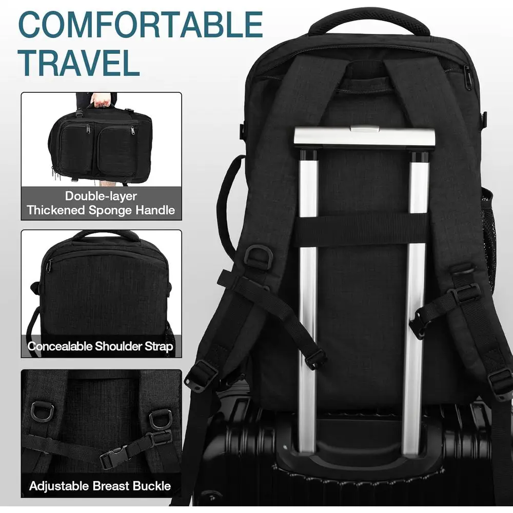 Mochila de viaje de mano aprobada, para computadora portátil 17, bolsa para artículos personales - Negro