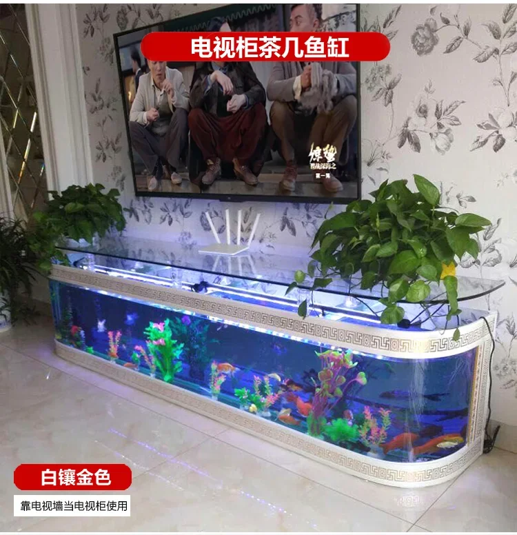 N45 Large ecological coffee table fish tank living room aquarium glass household desktop turtle tank TV cabinet