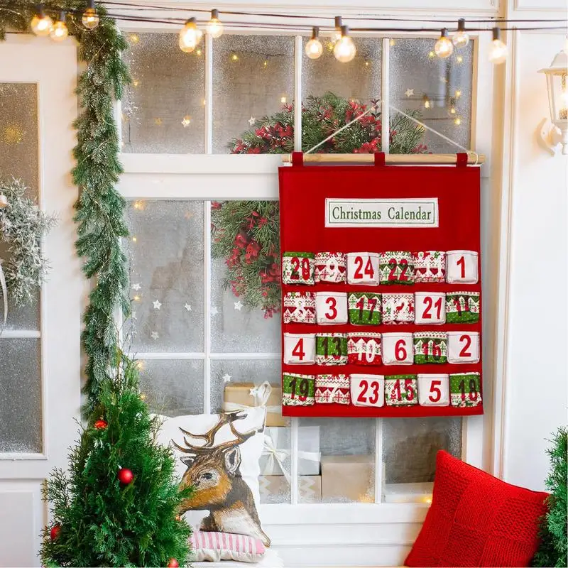 Christmas Advent Calendar Creative Decorative Countdown Calendar With Pocket Printed Multi-layer Candy Storage Bag For Christmas