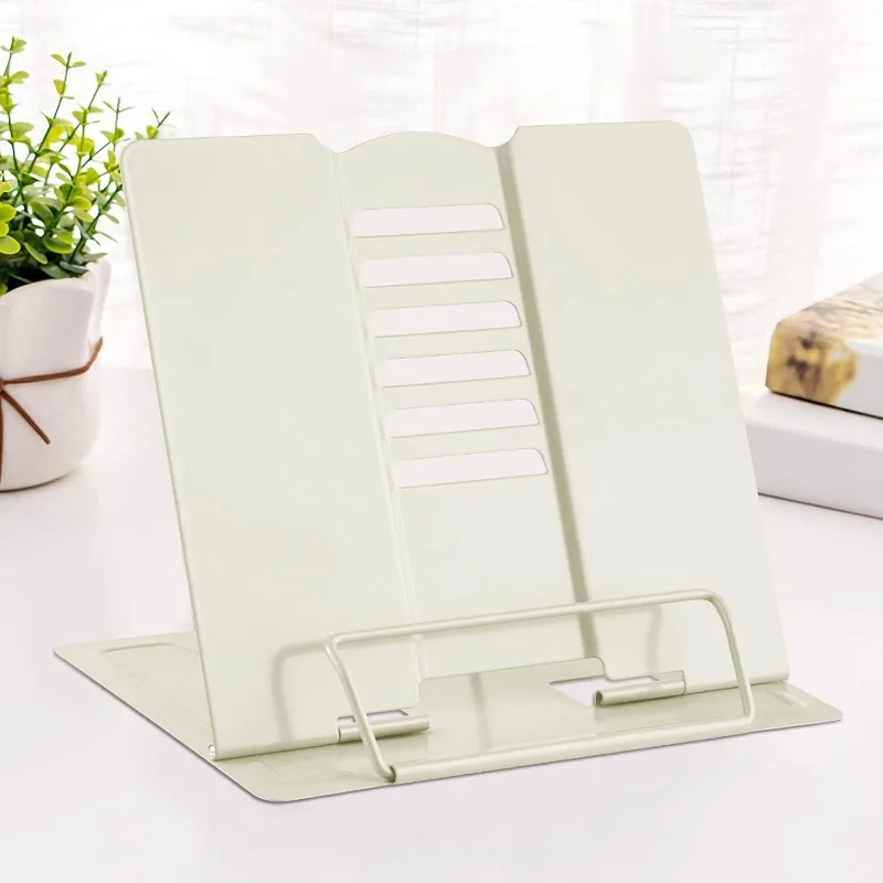 [Portable Metal Desk Book Stand] Adjustable Metal Desk Book Stand with Page Clips - Portable & Sturdy for Cookbooks, Textbooks